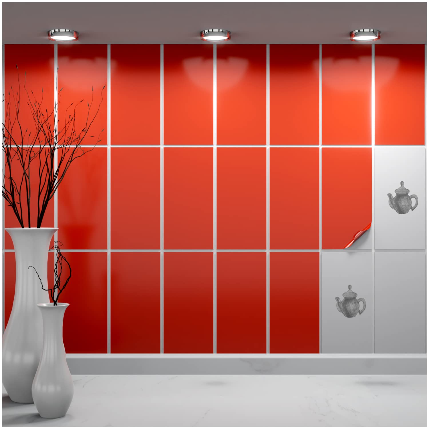 FoLIESEN Tile Sticker 10x20 cm (~ 4x8 Inch) - Tile Stickers for Bathroom & Kitchen - Pack of 120, Orange red glossy — image 1