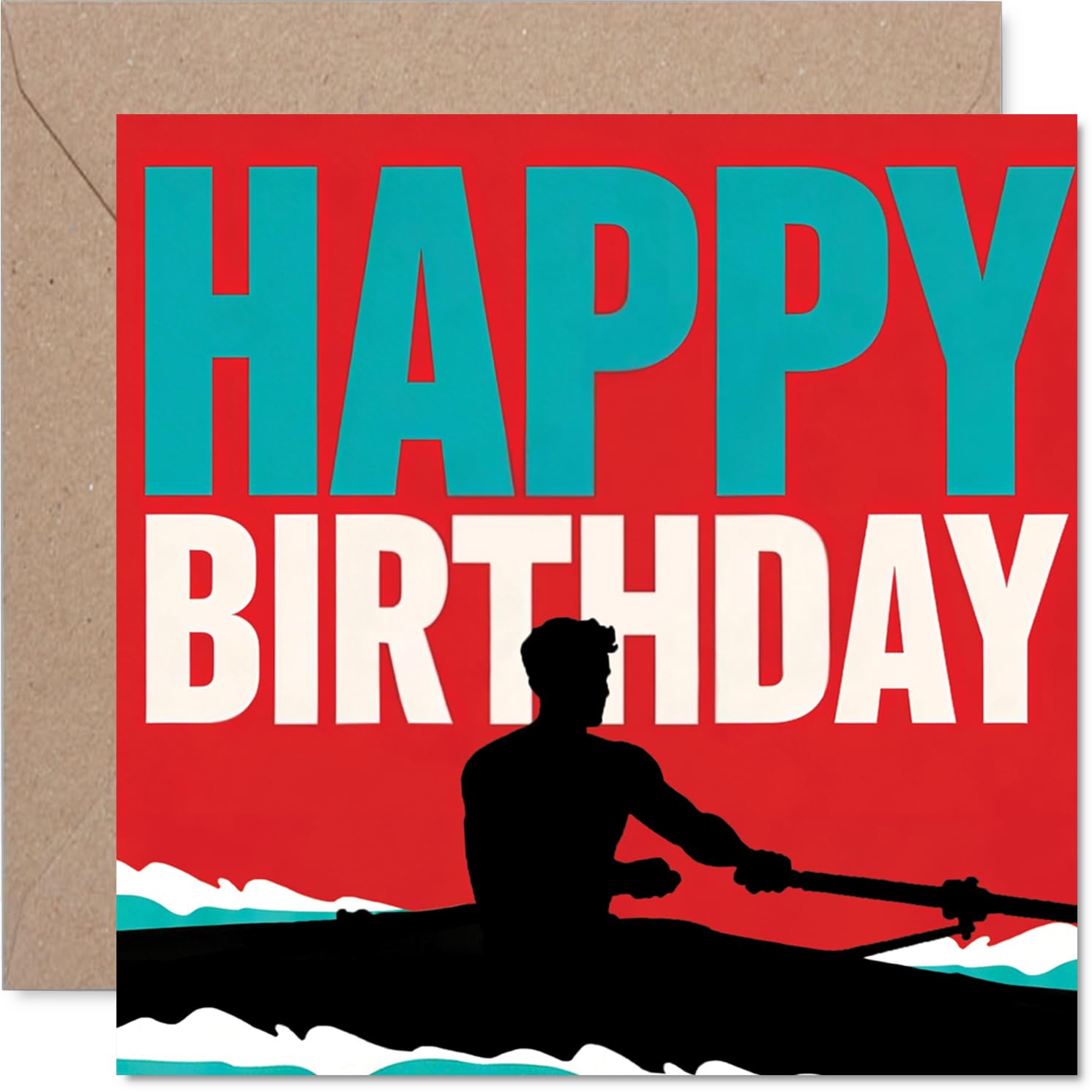 Playful Birthday Card - Make Their Day Oar-some - Striking Rowing Silhouette Against a Bold, Vibrant Backdrop - Fun Nod to Sports Lovers - 145mm Square, Envelope Included