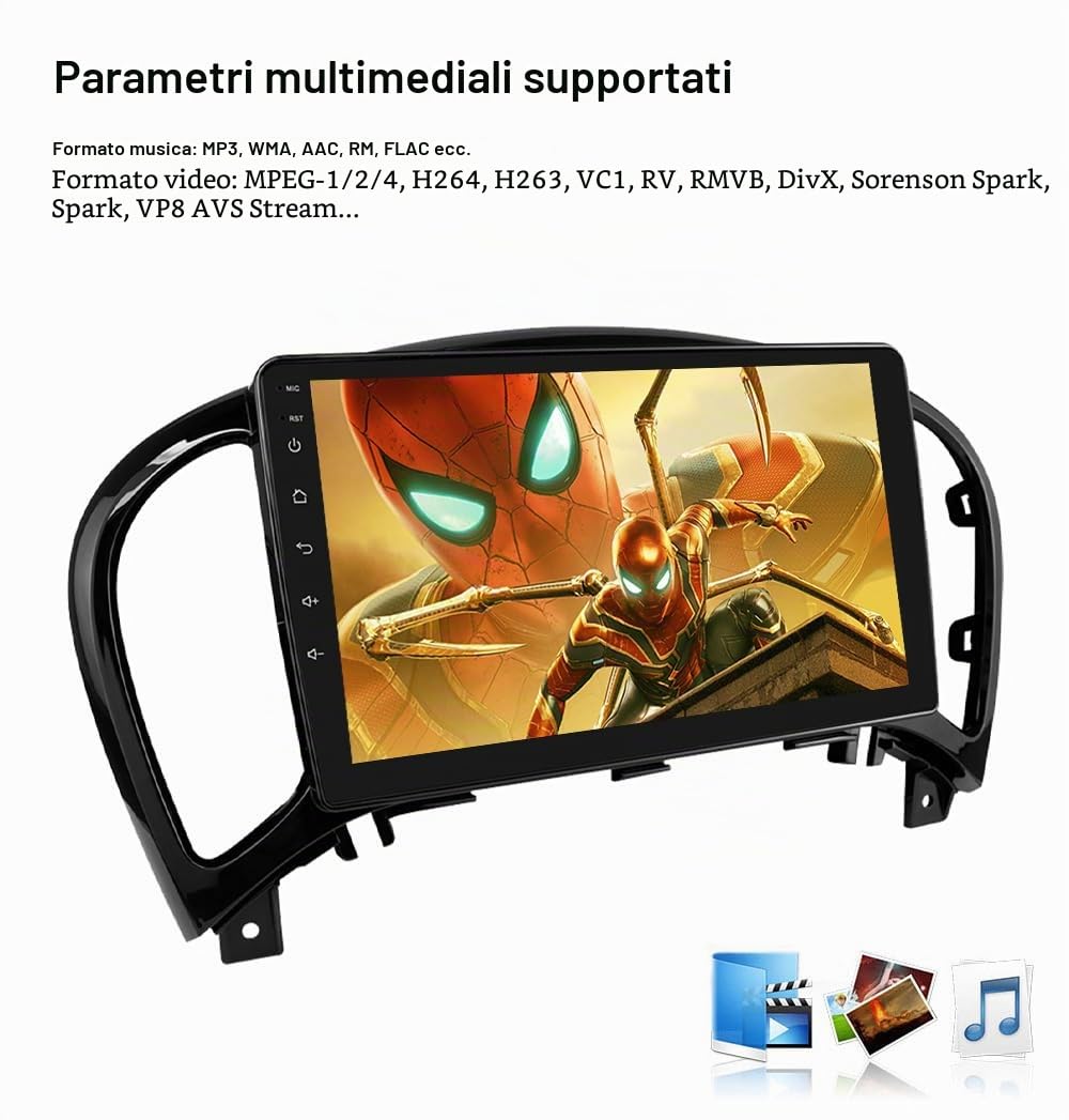 Android 13 9 pollici autoradio per Nissan juke2010-2014 4 core 2GB & 64GB di memoria, supporta wireless carplay/Android auto, controllo volante, WLAN/4G, AM/FM