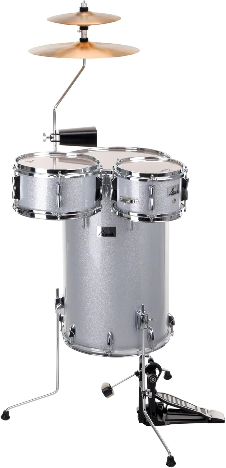XDrum Club Drumset Cocktail Schlagzeug (inkl. Becken, Cowbell, Drumsticks und Stimmschlüssel) Silver Sparkle