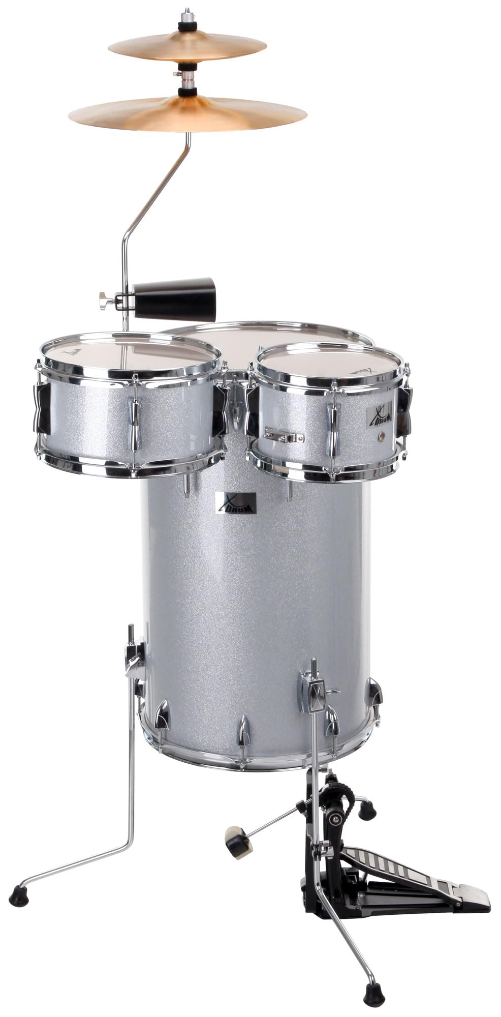 XDrum Club Drumset Cocktail Schlagzeug (inkl. Becken, Cowbell, Drumsticks und Stimmschlüssel) Silver Sparkle
