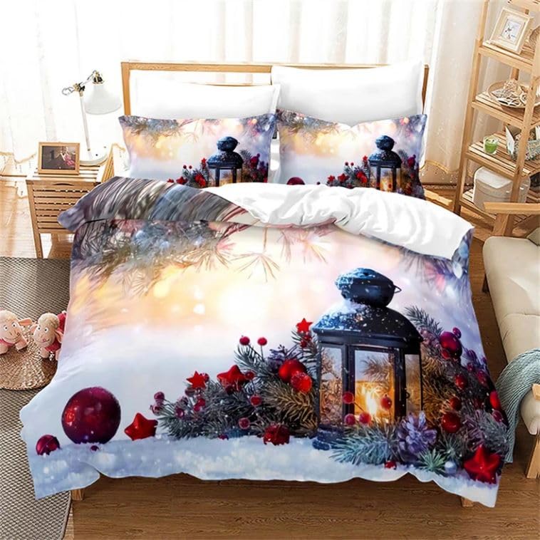 Housse de couette 90x190 enfant neige de Noël microfibre 110g/㎡ avec sa taie