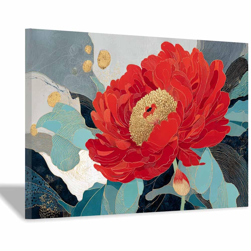 Hoqiu Multicolor Flowers Wall Canvas Red Peony Artwork Artwork, Wall Decoration Living Room Bedroom Hallway Stairs Decoration.(Multicolor)-30X40cm Framed
