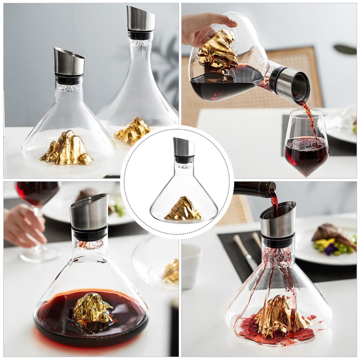 Goldene Kristall Weinkaraffe 1500ml, Schneller Dekanter für Rotwein