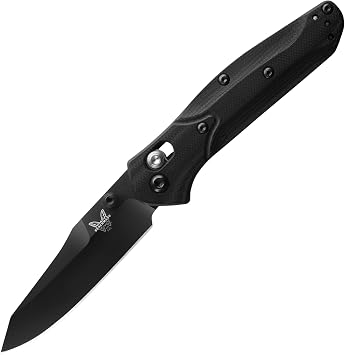 Benchmade - 945BK-1 Mini Osbone Knife, Reverse Stunt Blade, Plain Edge, Black/Blue, Baselayer, G10 Handle