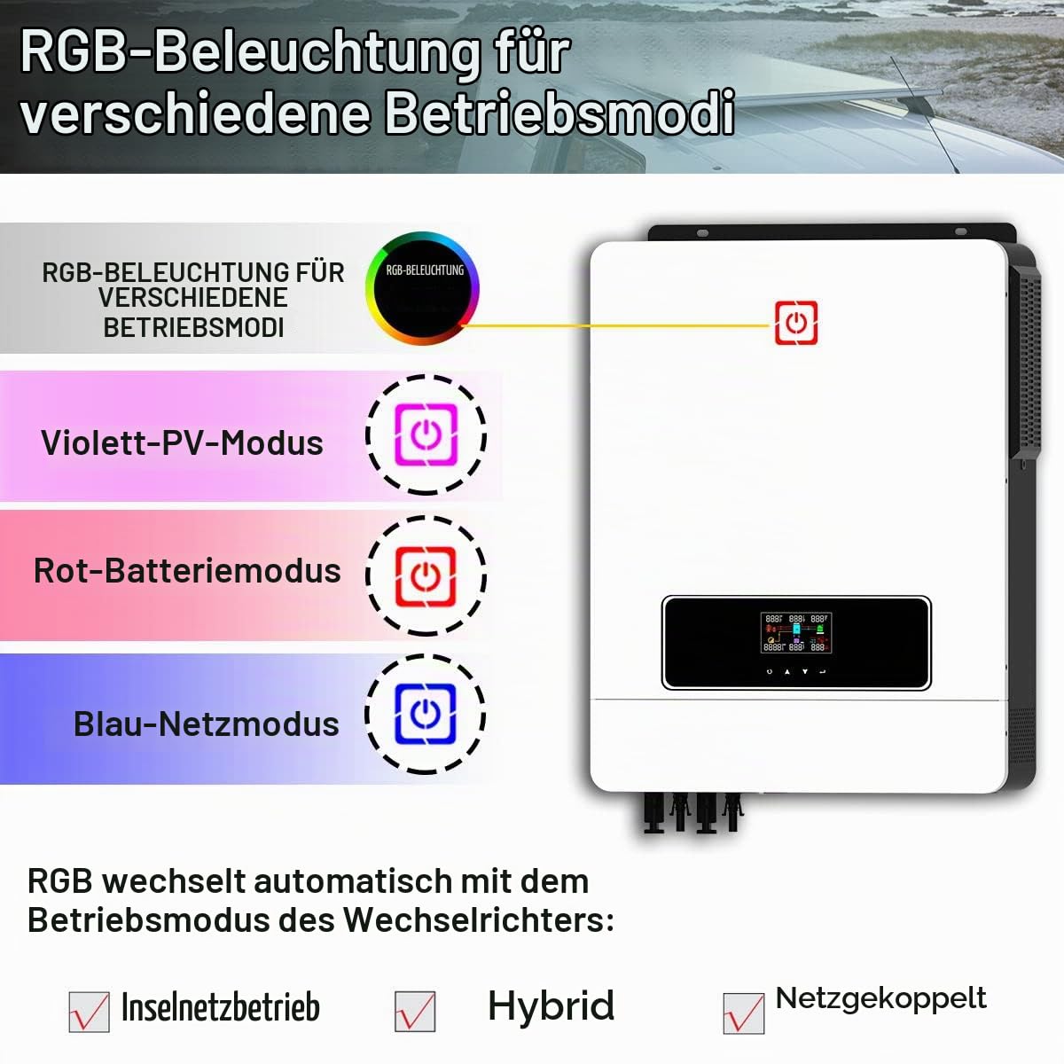 10.2KW On/Off Grid Solar Hybrid Inverter Eingebauter 160A Laderegler PV Max 500V Eingang DC48V zu AC230V Reiner Sinus Welle Inverter für Home Energy Storage RV Schuppen Off-Grid System