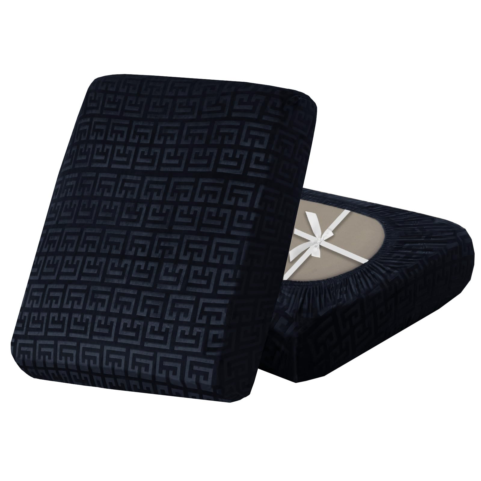 SYLC Stretch Sofa Cushion Covers Velvet Knurling, Non Slip Seat Covers for Sofas with Ties, Fitted Caravan Cushion Covers for Sofa/Settee/Couch/Motorhome (1pc Large chaise,Navy blue)