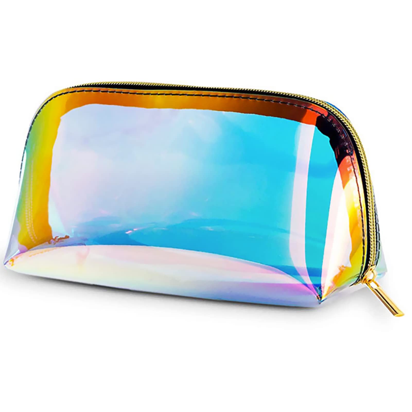 INVODA Holographic Makeup Bag Glitter Iridescent Clutch Bag Mini Cute Cosmetic Bag for Women, Portable Waterproof Clear Handbag for Travel Toiletry Tools Organize(Style 1 S)