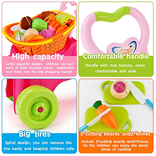 Sotodik 31Pcs Cutting Toys Shopping Cart Toys Pretend Food Fruits Vegetable Playset Educational Learning Toy Kitchen Play Food For Boy Girl Kid (Red) #TOP3