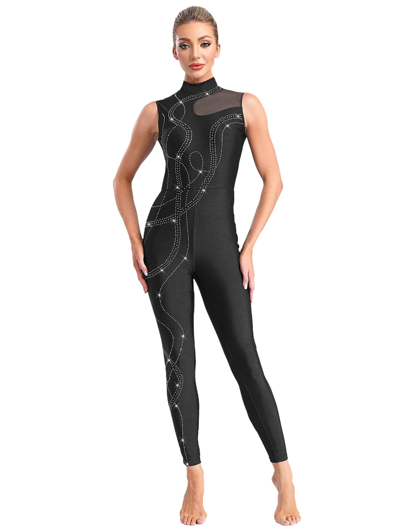 TiaoBug Maillot De Danza Ballet Mujer Body De Malla Transparente Sin Mangas Jumpsuit Deportivo Ropa Para Gimnasio Fitness