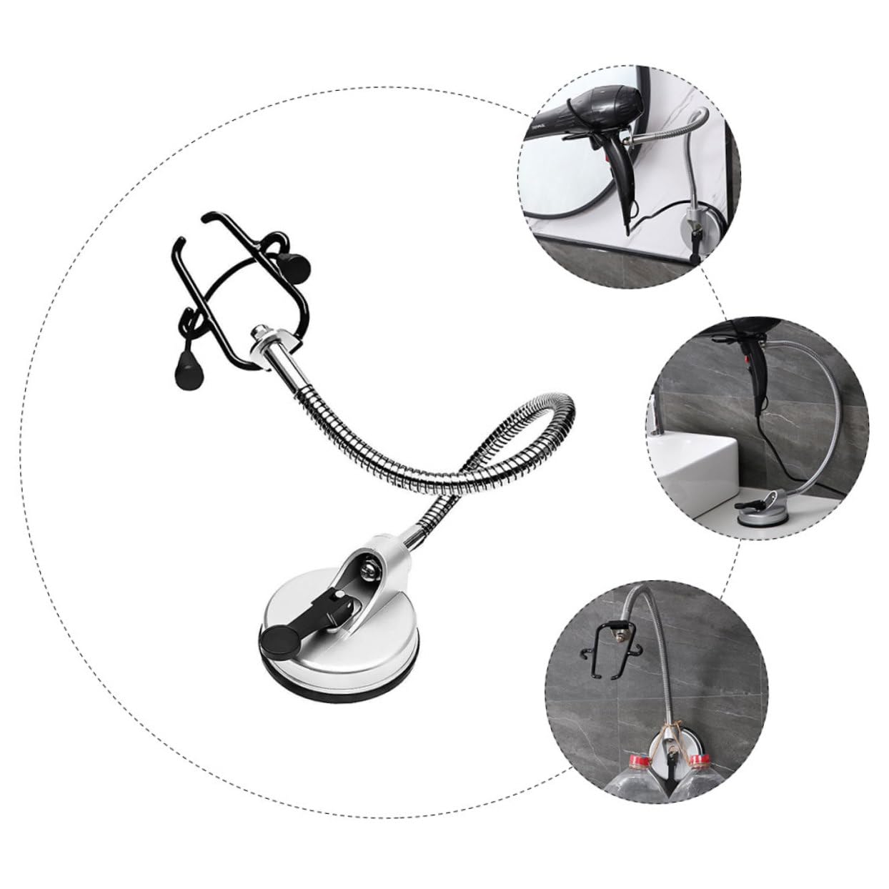 DOITOOL Drehbarer Freihändiger Haartrocknerhalter mit Saugnapf, Schwarz