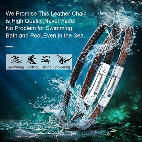 ChainsHouse Personalized Mens Leather Wrist Cuff Bracelets with Custom Beads, Waterproof Wax Rope Braided Cord Bracelet Engraved with Names for Men Women, 7-8.7 inch Length, Send Gift Box4