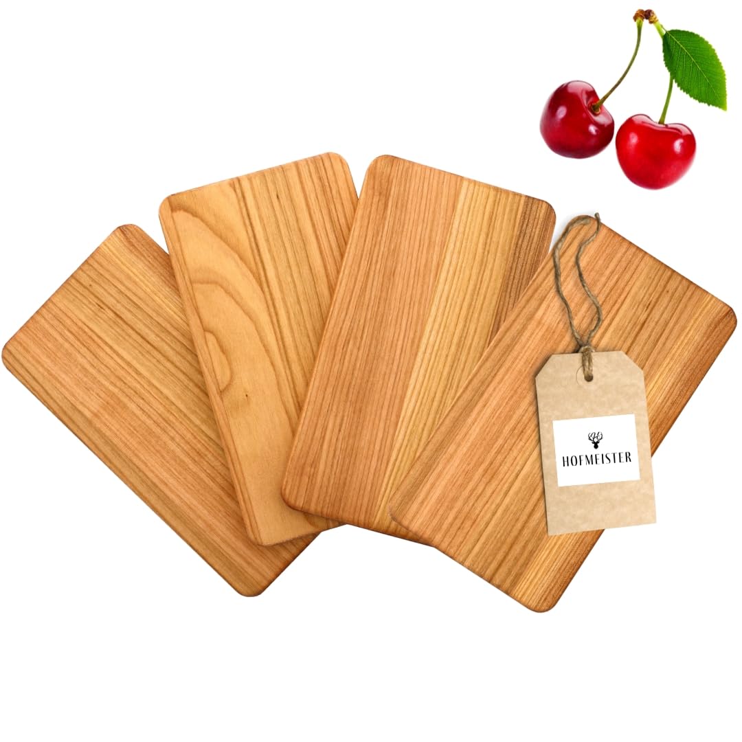 4x Frühstücksbrett Kirschholz 22 cm - 100% Handarbeit, stabiles Brotzeitbrett, Vesperbrettchen für die Stulle, Messer schonendes kleines Brettchen, Holzbrett, Brett Kirsche