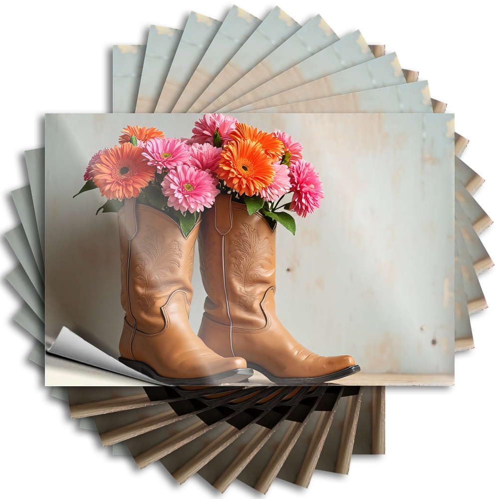 Tattoo Mini Gaming Wall Cowboy Boots with Colorful Flowers - No Residue Decals for Beer(6X9CM)