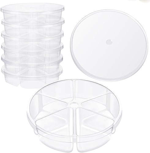 Miniatura 8 de Seewey 20 bandejas redondas de plástico para servir verduras de 11.8 pulgadas, 6 bandejas seccionales de plástico para aperitivos con tapa, bandejas