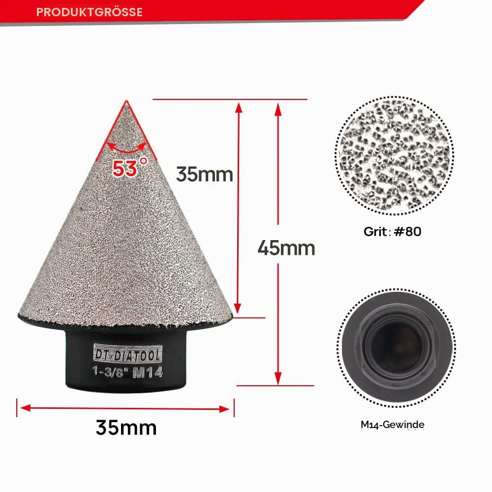 DT-DIATOOL Diamant-Anfas-Bits – Diamant-Senkbohrer 35 mm zum Vergrößern und Formen vorhandener Löcher in Granit, Marmor, Feinsteinzeug, M14-Gewinde
