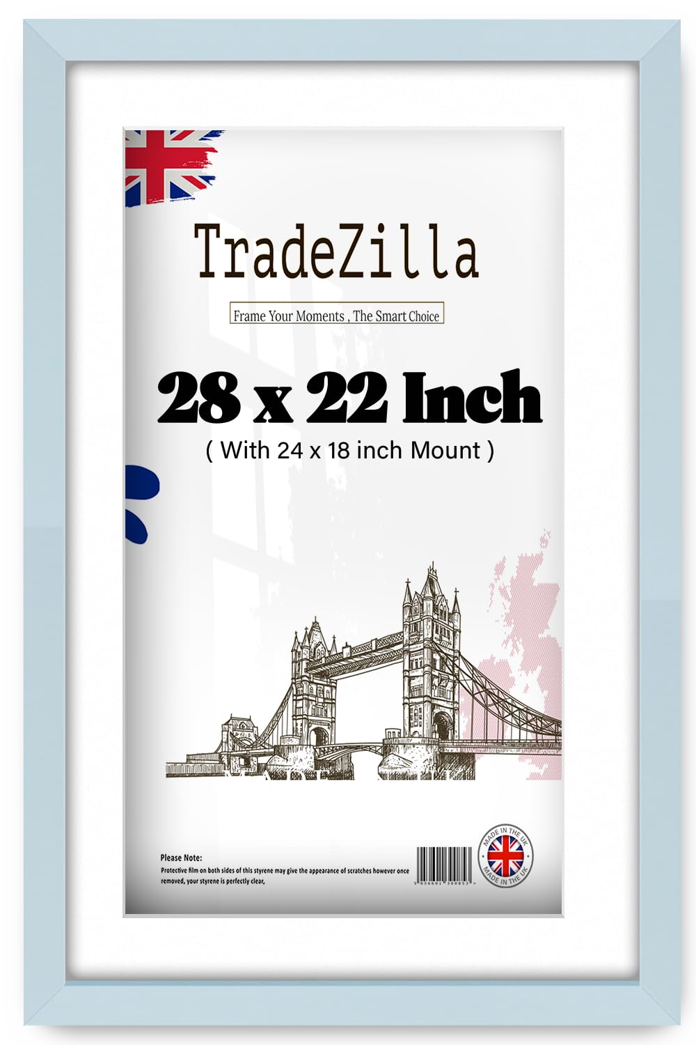 TradeZilla | Elegant MDF Photo Frame (71.12 x 55.88 cm) With 609.6 x 457.2 mm White Mount Wall Hanging | 28 x 22 Professional Art, Poster, Diploma, Home & Office Frame [ Light Grey ] — image 1