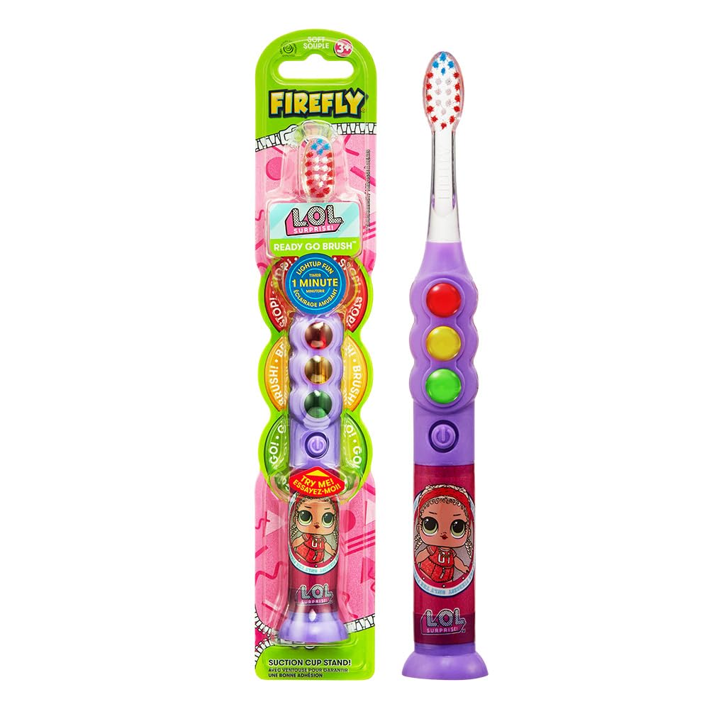 Firefly Ready Go Light Up Timer Toothbrush L.o.l. Surprise! Premium Soft Bristles 1 Minute Timer Less Mess Suction Cup Battery Included Eas