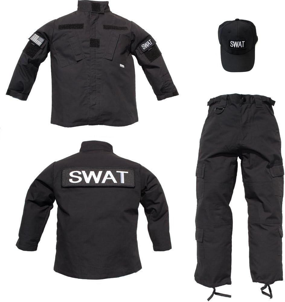 Kids 3 pc Trooper Black Tactical SWAT Ripstop Uniform