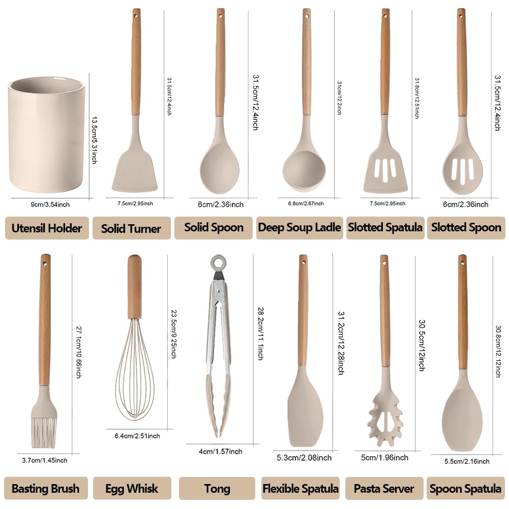 12 Pcs Kitchen Utensil Set, Silicone Cooking Utensils Set including Wooden Handle, Heat Resistant - Image 3