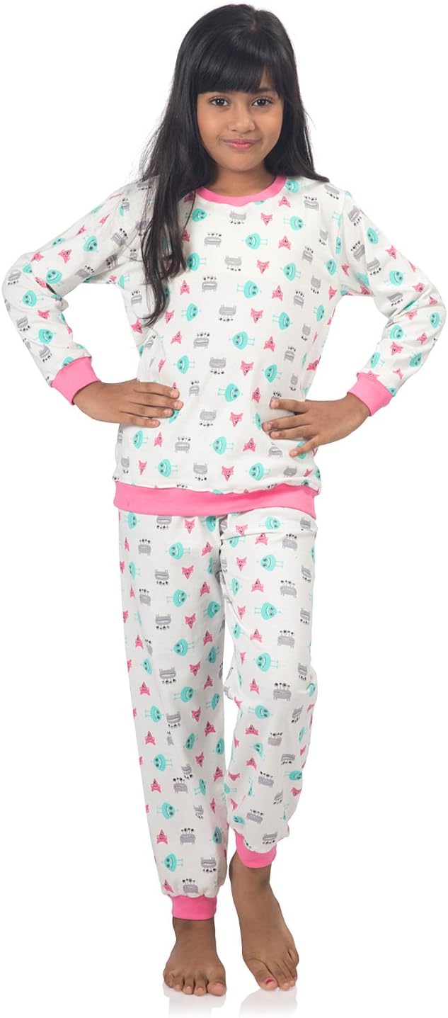 NITE FLITE Girl's Cotton Animal Print Top and Pyjama Set Pack of 1