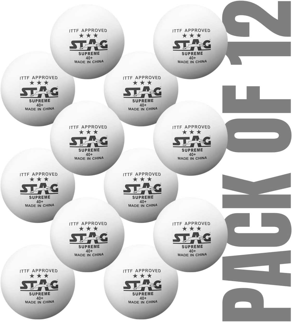 STAG GLOBAL High Performance 3 Star Supreme Table Tennis (T.T) Balls Advanced 40+Mm Ping Pong for Training, Tournaments, and Recreational Play (Pack of 12)