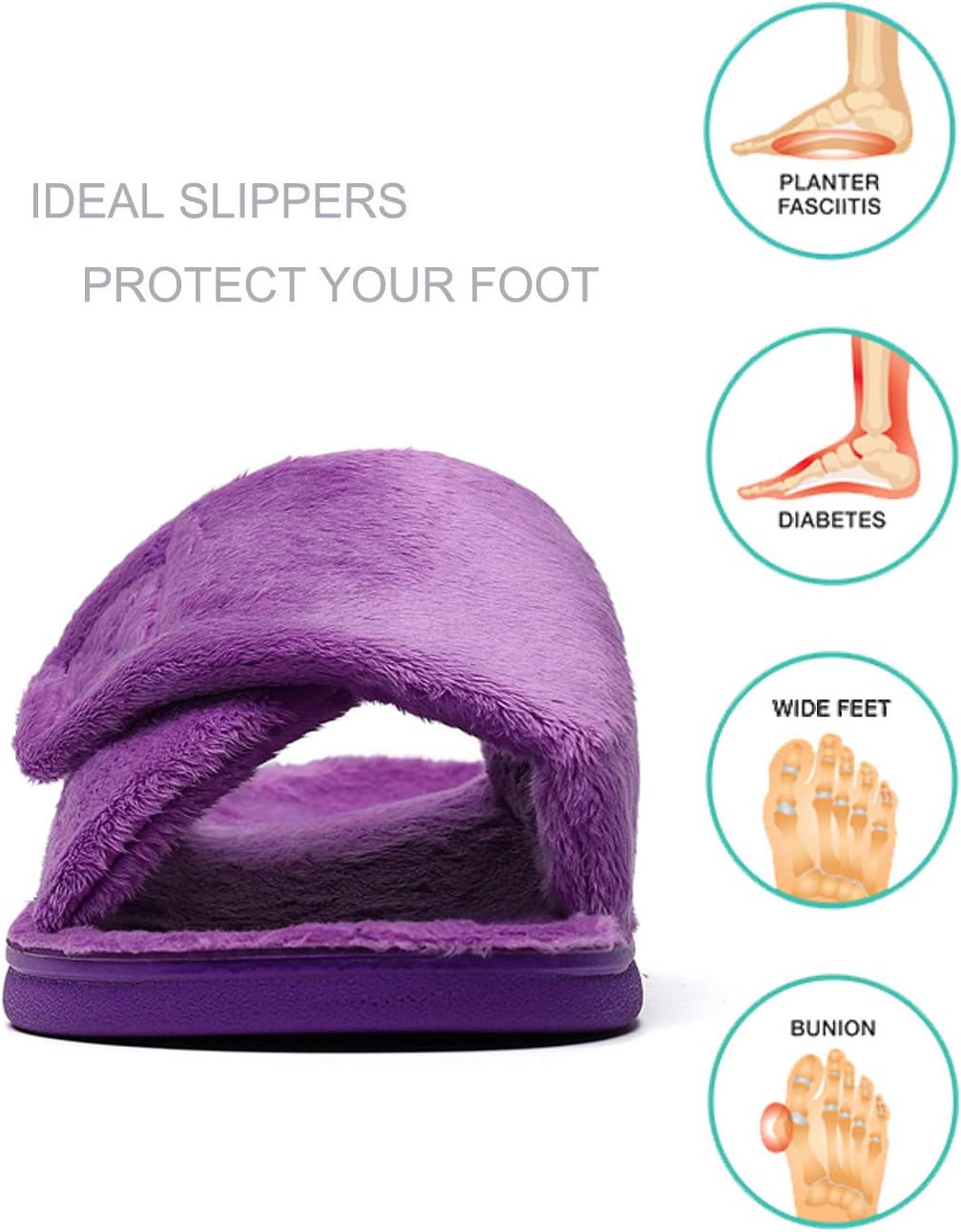 SOLLBEAM Women's Plantar Fasciitis Fuzzy House Orthopedic Adjustable Slippers With Arch Support Orthotic Heel Cup Sandals For Ladies - Image 3