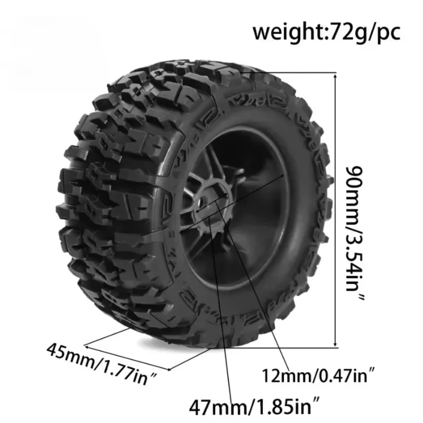 Ruota Pneumatici Monster Per Traxxas Per E-Revo Per MJX 16207 16208 1/16 | Parti auto RC con pneumatici in gomma monster truck 90mm trazione stabile su piste sterrate ghiaiose(Blue)