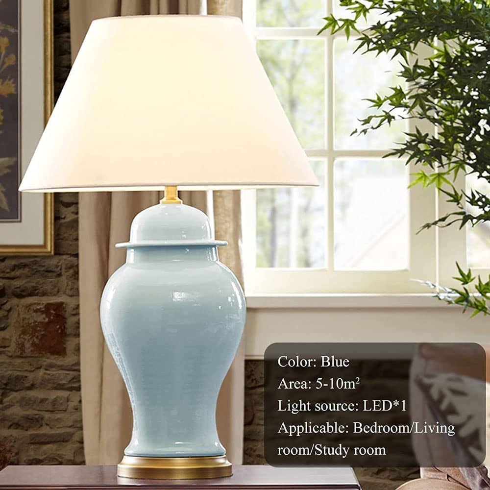 Lampa dekoracyjna Lampka nocna Niebieska Porcelanowa Przeszklona Lampa Stołowa Nocna Lampka Nocna Do Sypialni Salon Lampa Biurkowa Do Gabinetu Oświetlana dekoracja (Size : Remote Control Switch)