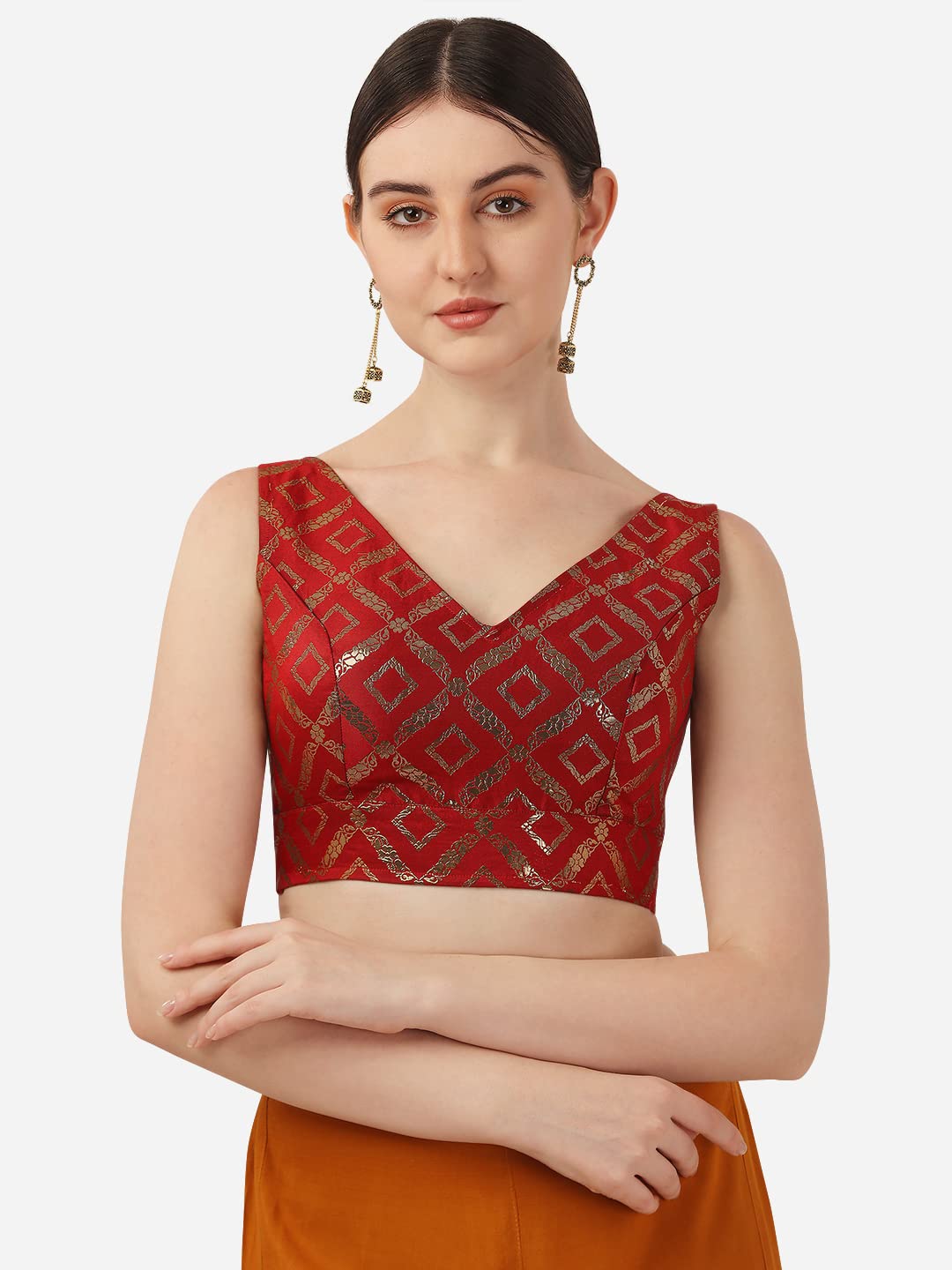Oomph Women's Indian Ethnic Wear Designer Zari Work V Neck Sleeveless Blouse For Saree Or Lehnga And Blousepalazzos Or Skirts For A Fusion Twist.