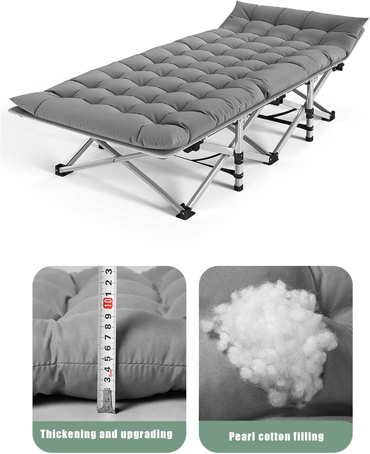Folding Bed Single, Single Folding Bed with Mattress Fishing Bed Chair Fishing Bed Single Camp Bed Single Camping Bed 190x67cm