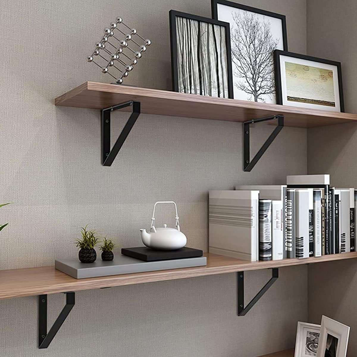 Gold Triangle Shelving Bracket 9.8″/25cm Heavy Duty Black Floating Shelf Brackets 2 Pack White Angle Bracket Wall Mounted Shelf Support