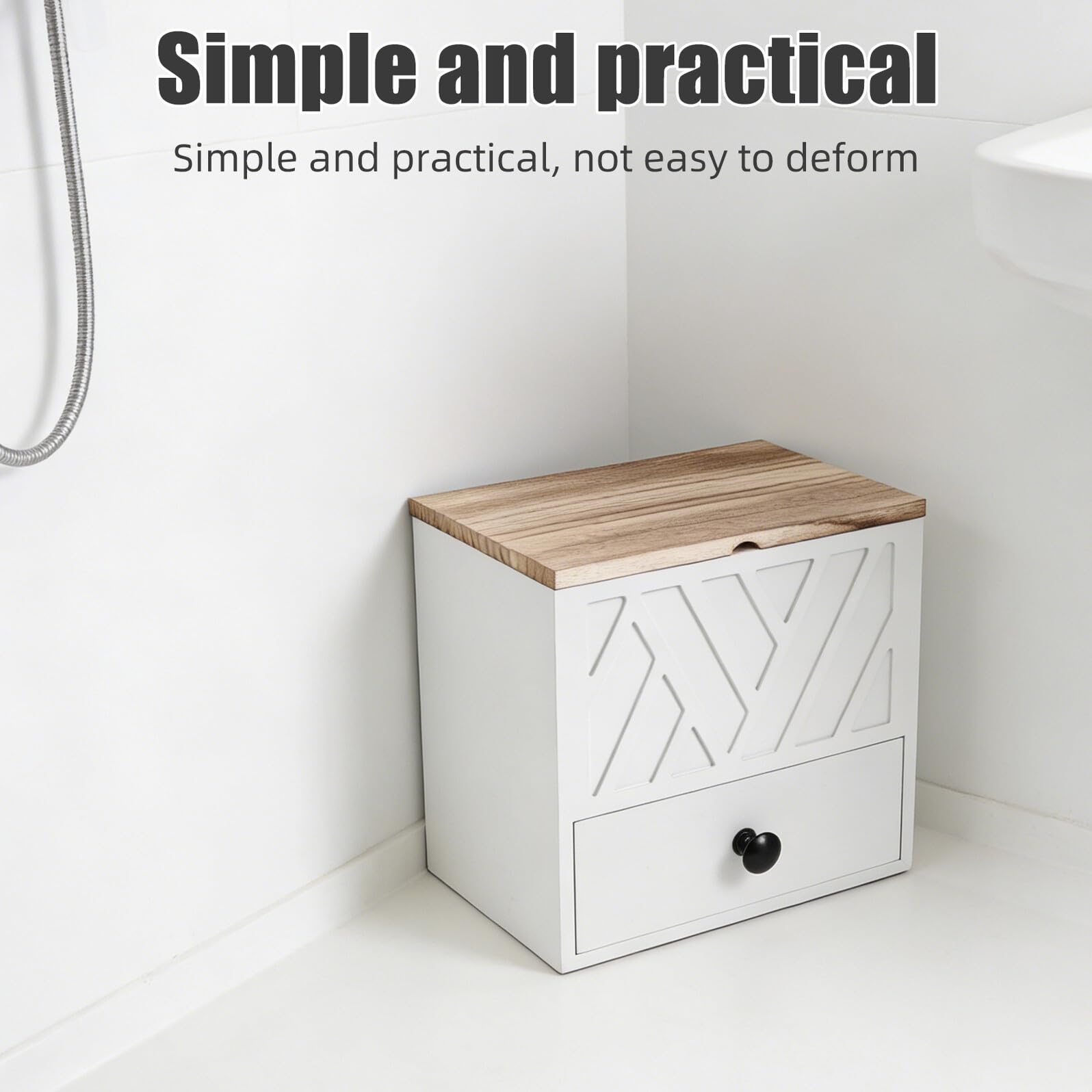 Damenhygiene Aufbewahrungsbox mit Schublade, Doppellagig | Weiß, für Badezimmer und Waschtisch, Elegante Holzmaserung, Minimalistisches Design, Praktische Entnahme