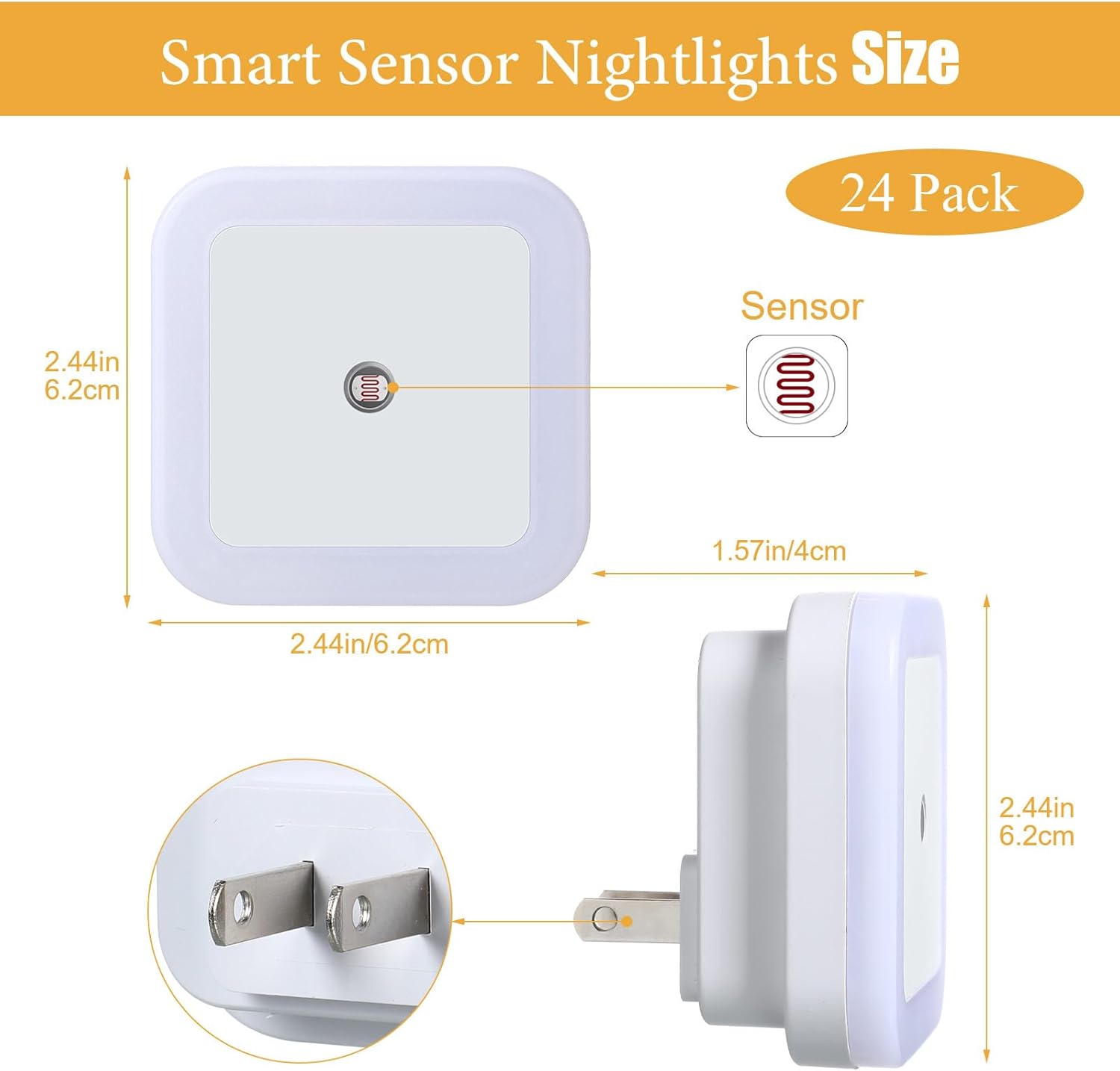 Tuanse LED Night Lights Plug into Smart Sensor Automatic Night Lamp Nightlights Accessories for Bedroom Bathroom Toilet Stairs Kitchen Hallway(24 Pcs,White,Warm Light)