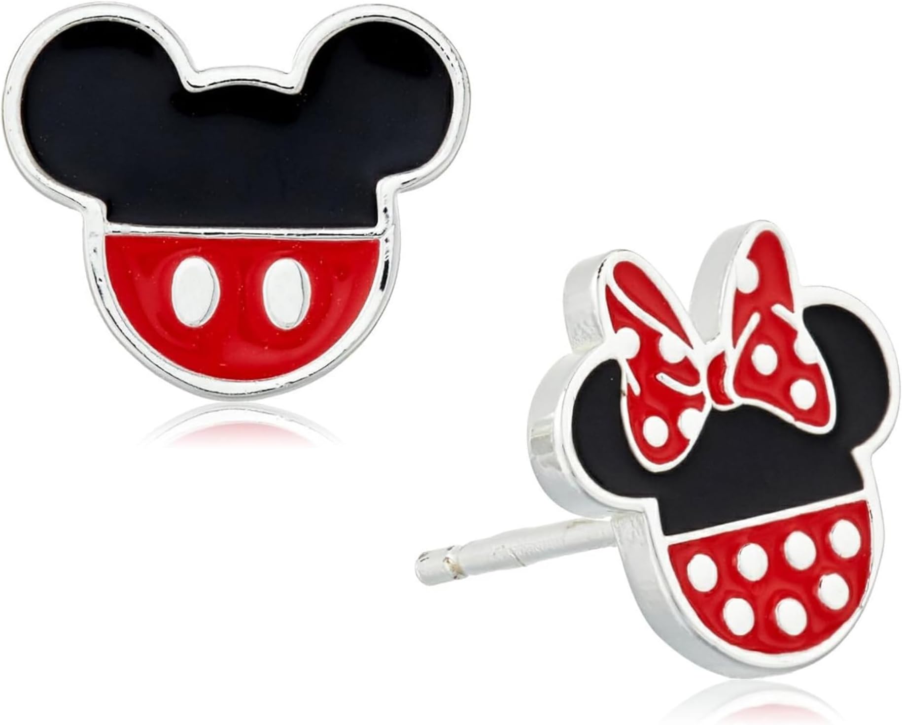 Disney Sterling Silver Mickey and Minnie Mouse Enamel Stud Earrings