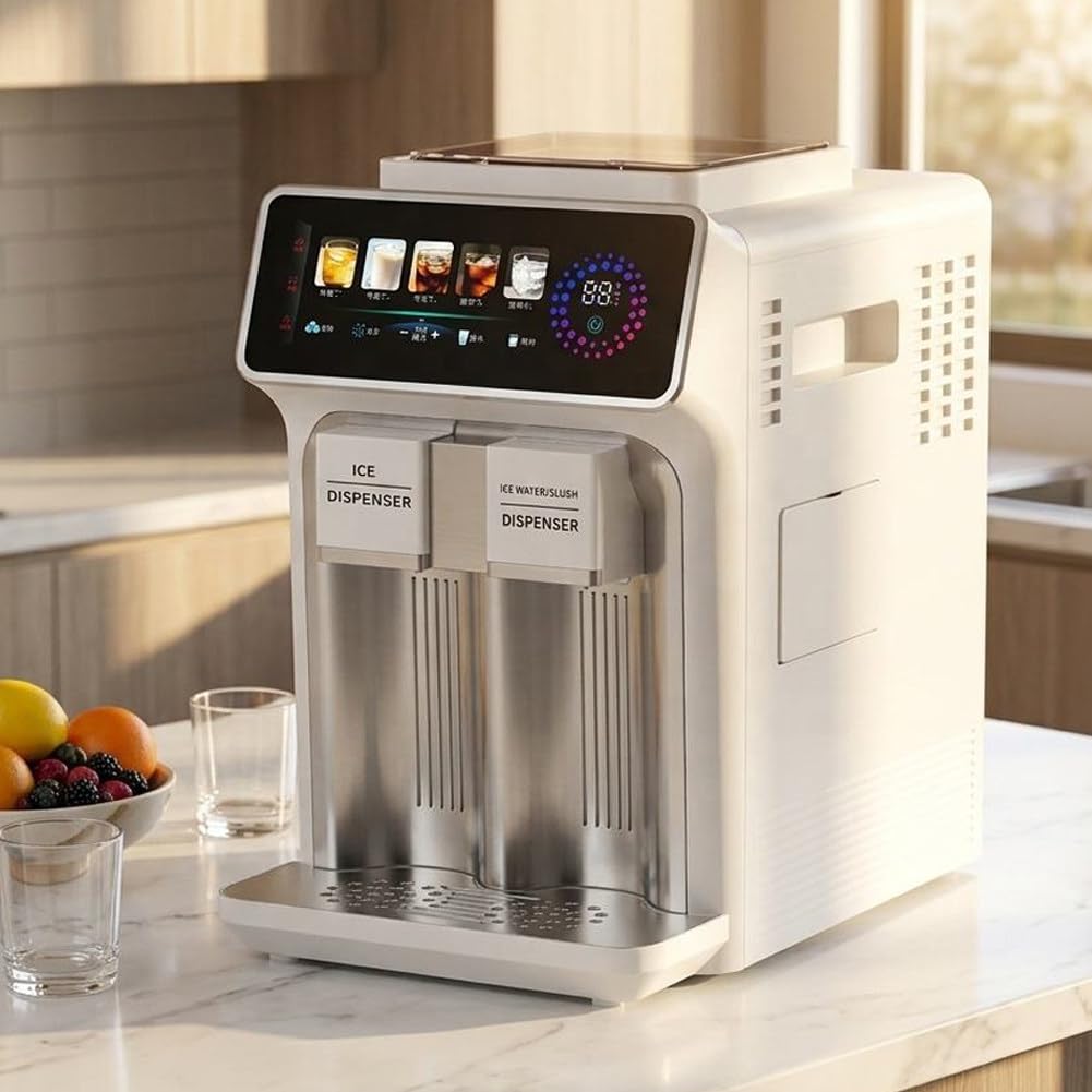 Máquina de hielo de sobremesa todo en con dispensador de hielo picado y agua fría, producción diaria de 15 kg, llenado automático, para bares domésticos y fiestas.