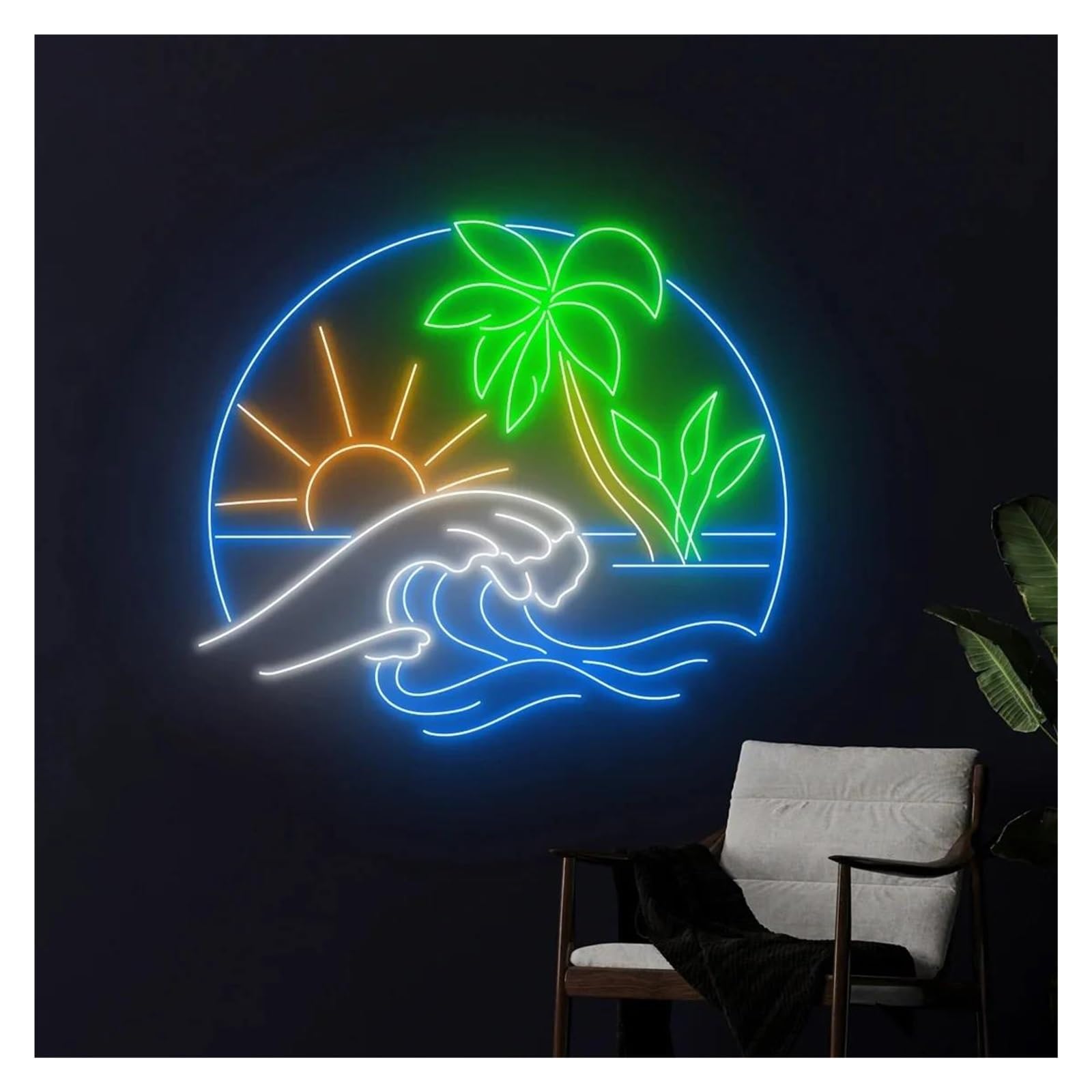 LEMST Signs Lamp Sun Ocean Waves Palm Tree Lights USB Powered Adjustable Brightness Neon Lights, Suitable for Wall Hanging Decor(50cm)