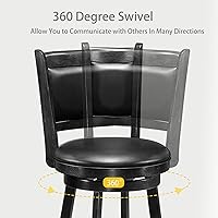 Vista 4 de ERGOMASTER Taburetes de bar giratorios de 24 pulgadas con respaldo, madera de caucho, negro, juego de 2