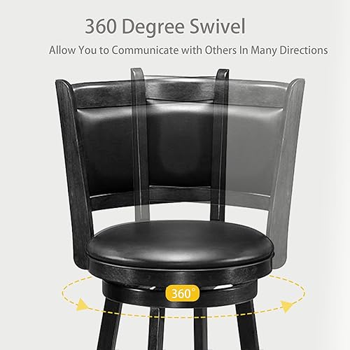 Miniatura 4 de ERGOMASTER Juego de 2 taburetes de bar de 29 pulgadas de altura para isla de cocina, madera de caucho, taburetes de bar giratorios con respaldo para