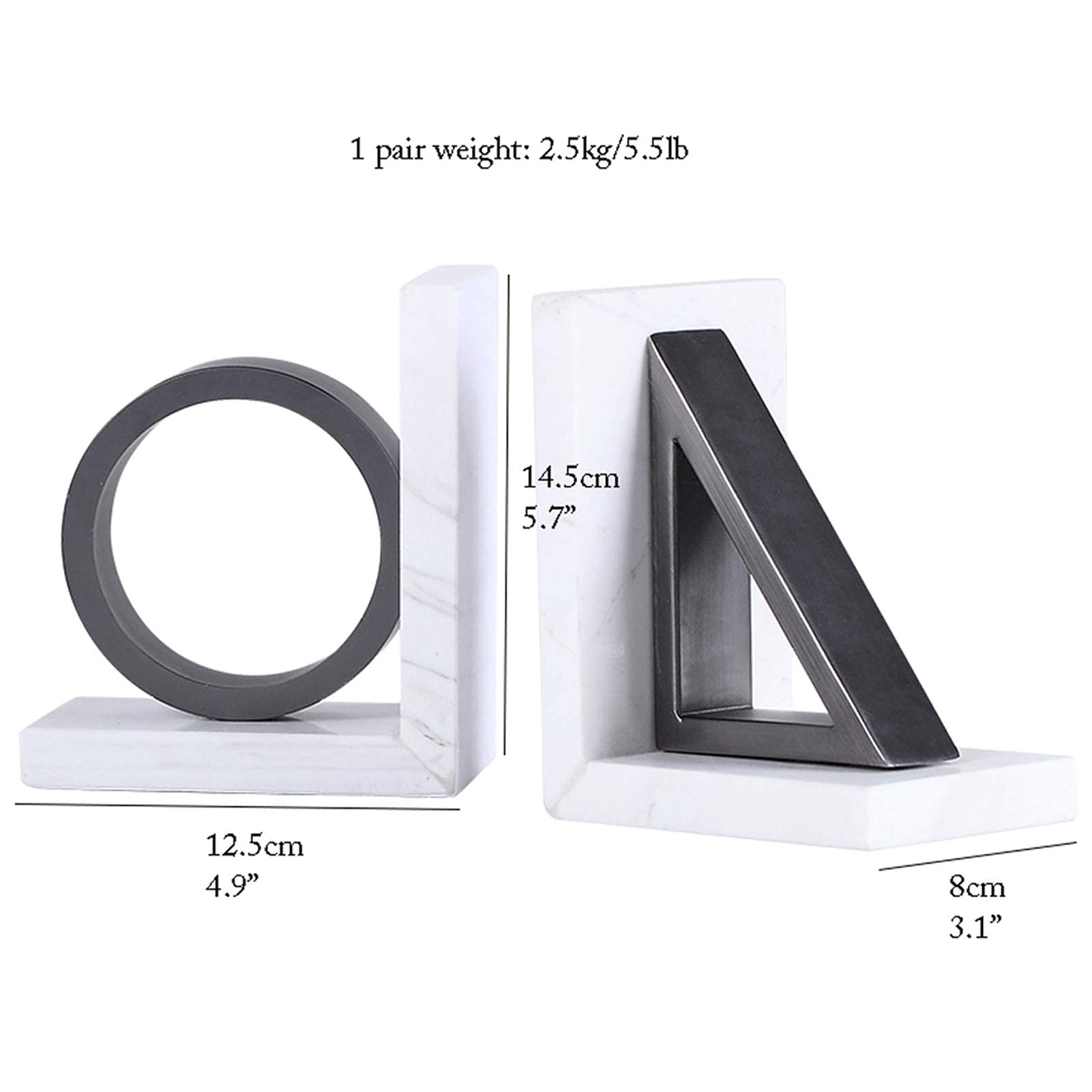 Fermalibri in marmo nero bianco e nero, in metallo, design geometrico, fermalibri, 1 paio di fermalibri antiscivolo per libreria, organizer per libri (C)