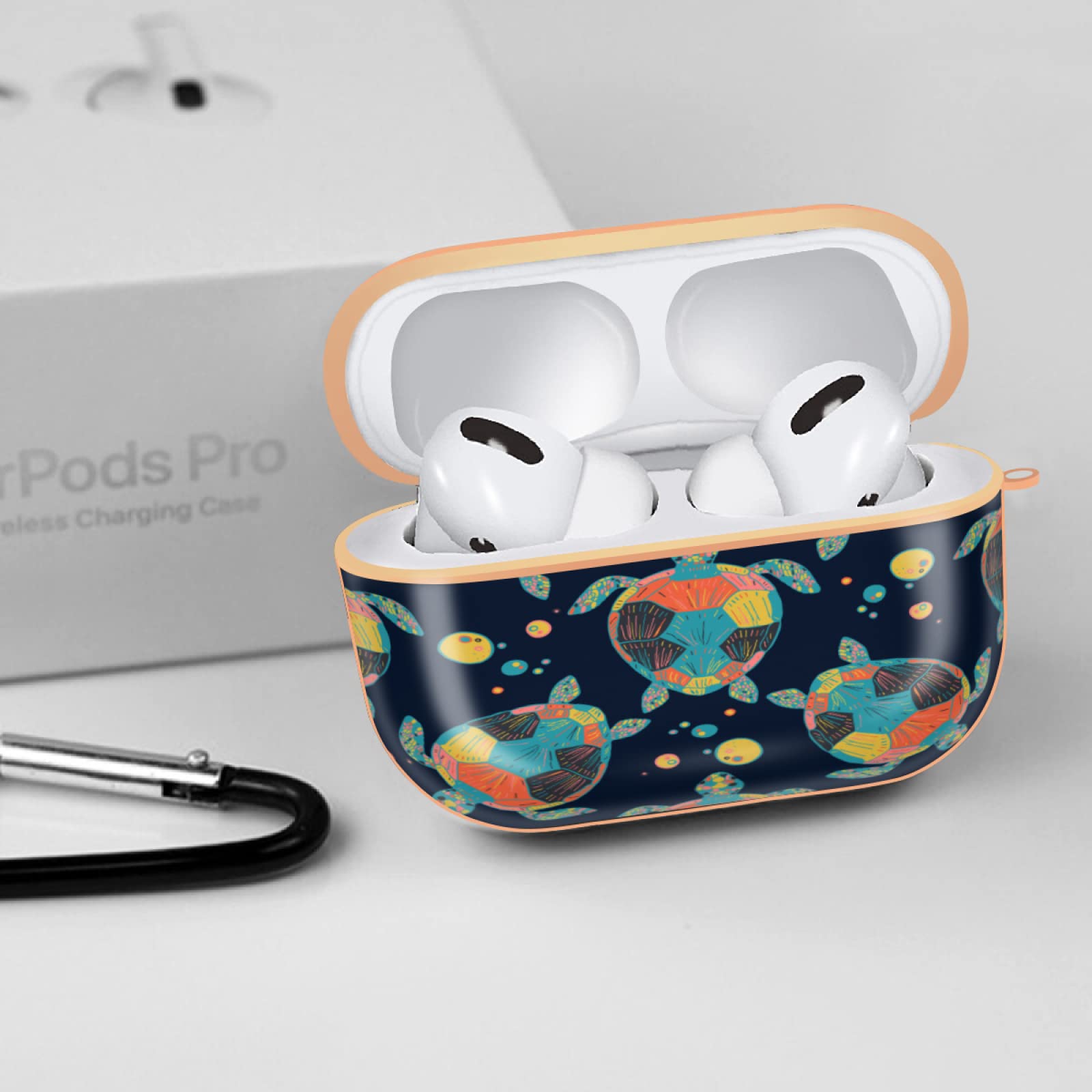 Custodia protettiva per Airpod con motivo tartaruga oceanica con portachiavi, guscio rigido protettivo per intero cartone animato, compatibile con custodia di ricarica Apple AirPods Pro (oro Custodia protettiva per Airpod con motivo tartaruga oceanica con portachiavi, guscio rigido protettivo per intero cartone animato, compatibile con custodia di ricarica Apple AirPods Pro (oro