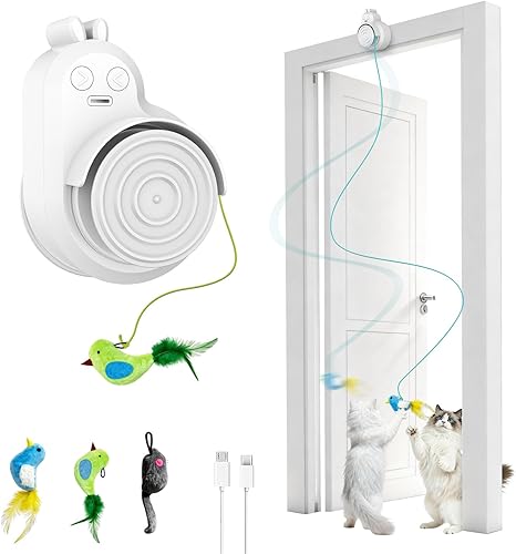 Miniatura 2 de Juguetes interactivos para gatos de interior, juguete eléctrico automático de plumas de pájaro volador – El mejor juguete de enriquecimiento para