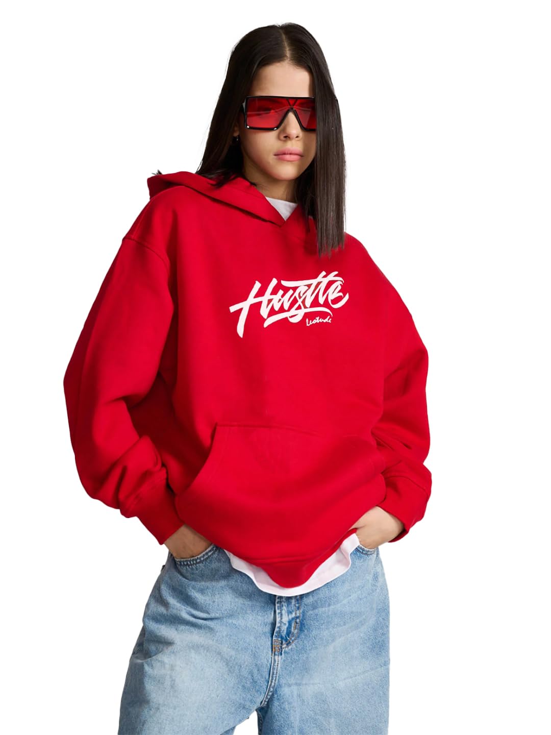 trond Women's Round Neck Full Sleeve Loos Fit Hooded/Hoodie Sweatshirt for Women(Color : Red)-picture-52
