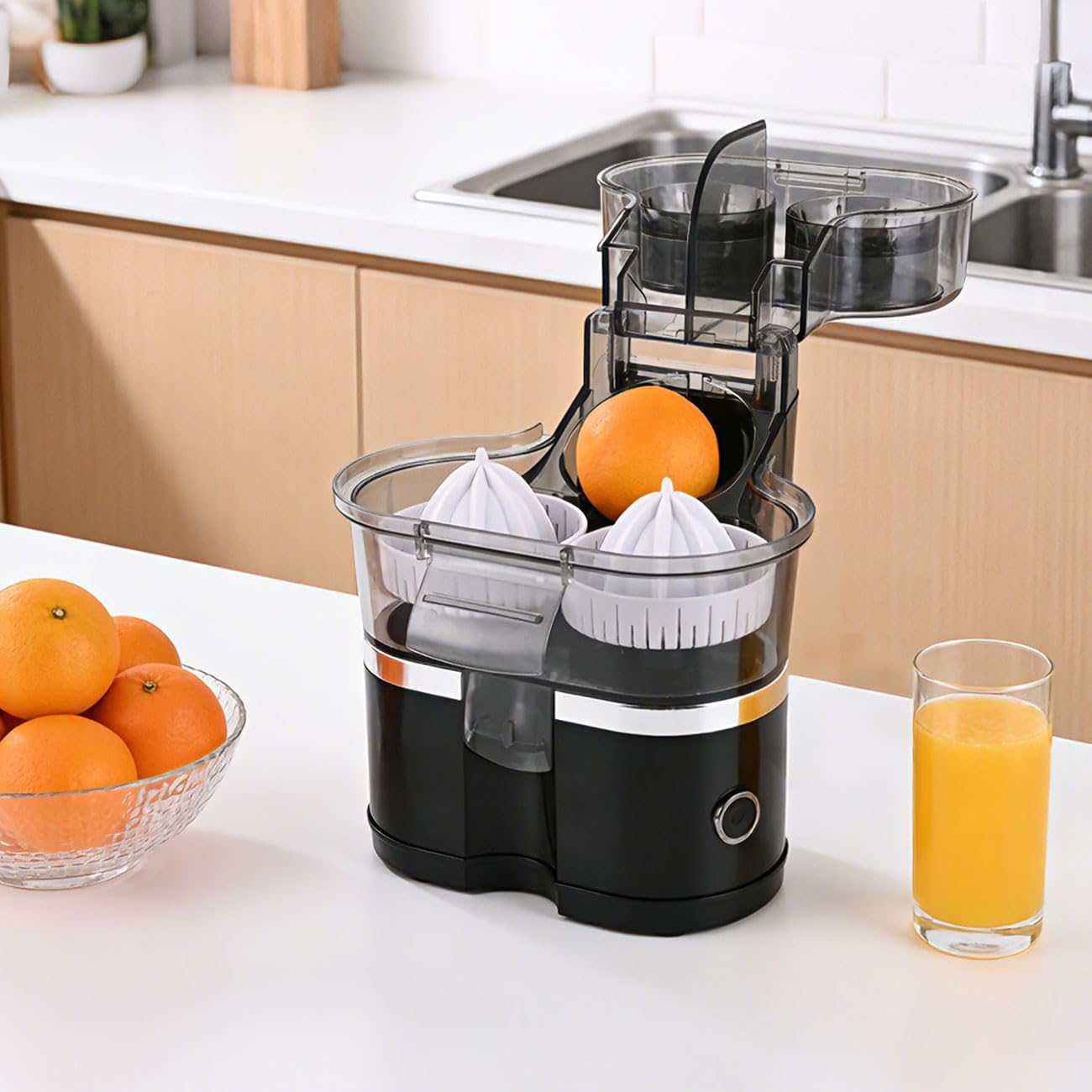 Kabelloser Akku Doppel-Entsafter 120W: Mobile USB-C Saftpresse & Zitruspresse | Effizient & Kompakt für frische Säfte & Smoothies To Go