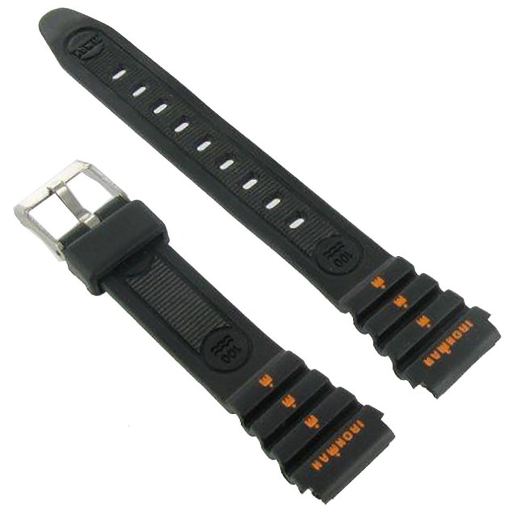 15mm Rubber Ladies Watch Band Black and Orange Fits Timex Triathlon Sports Watch Band