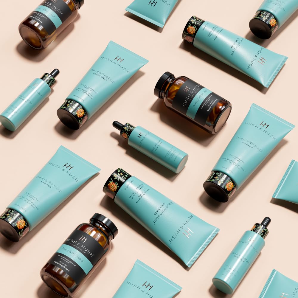 HUSH & HUSH - DeeplyRooted® Hair Serum – Potentes Haarserum für Haarwachstum & Kopfhautpflege – Regeneriert, revitalisiert dünnes, brüchiges Haar – Vegan, parabenfrei, ohne künstliche Duftstoffe 60ml