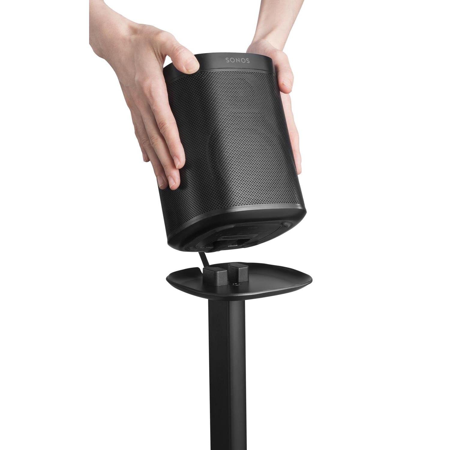 Maclean MC-896 stojak podłogowy głośnika, kompatybilny z Sonos One i One SL, stojak z systemem zarządzania kablami, uchwyt z regulacją wysokości od 70 do 127 cm (1)