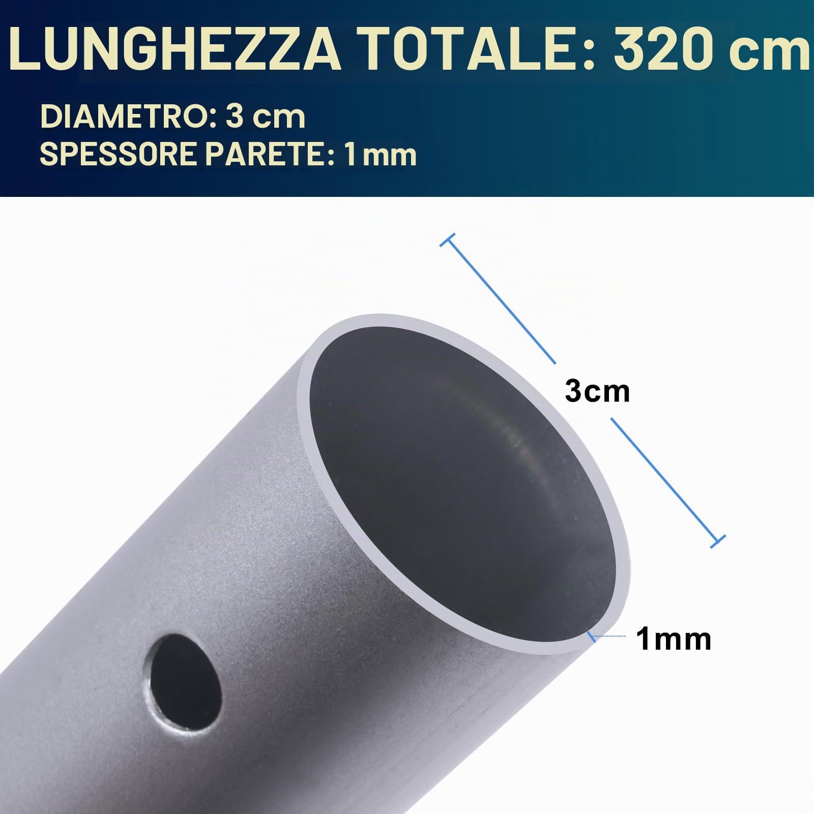 POOLAZA Asta telescopica per Piscina 3,2 m, Alluminio, 8 segmenti | Alluminio anodizzato, antiruggine, 8 segmenti smontabili, compatibile con skimmer, spazzole, aspiratori, attacco 30 mm