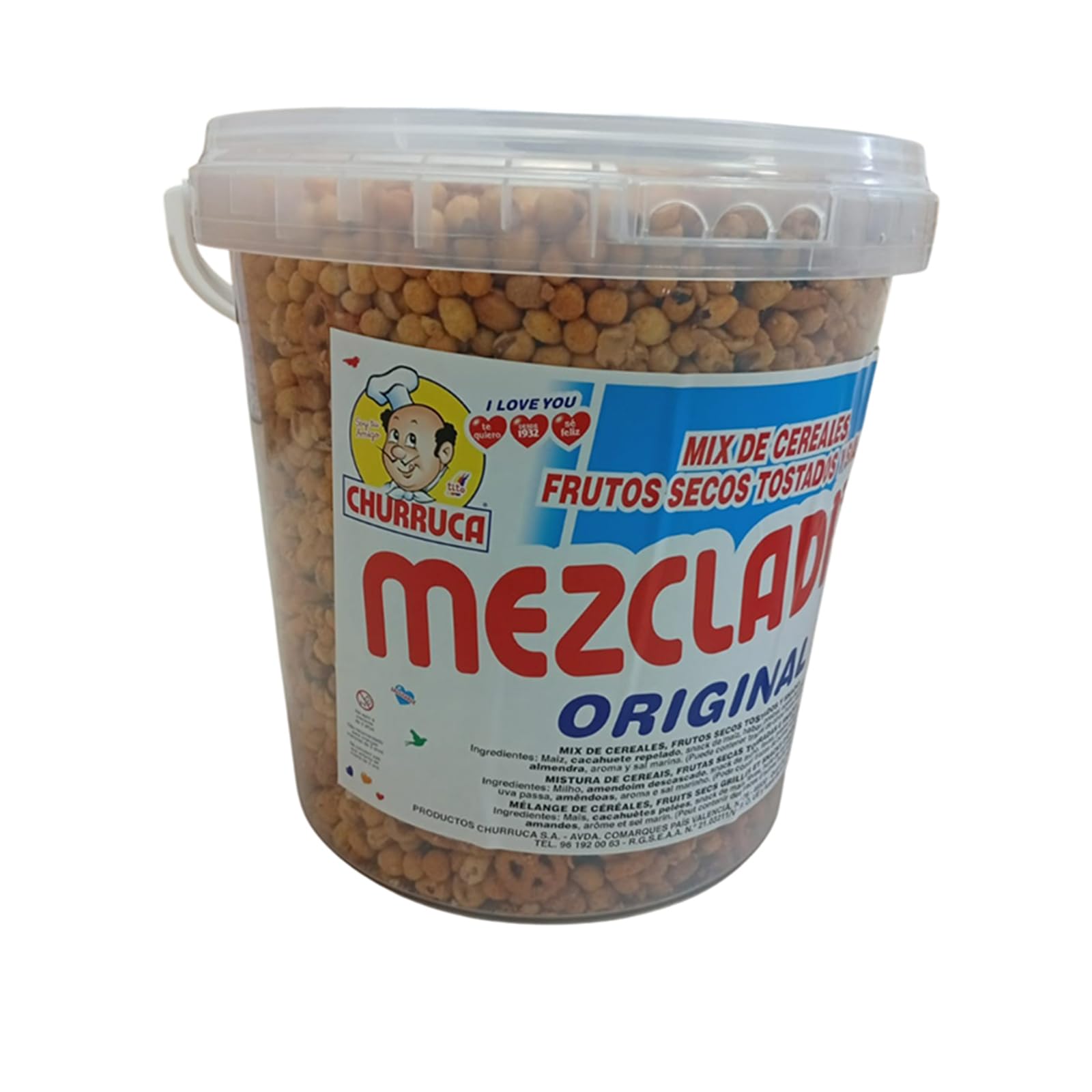 Cubo Mezcladito Cóctel de frutos secos Churruca con llavero Adri - Cubo 3,5 kg formato Horeca de surtido de apertivos (Grande, Original)