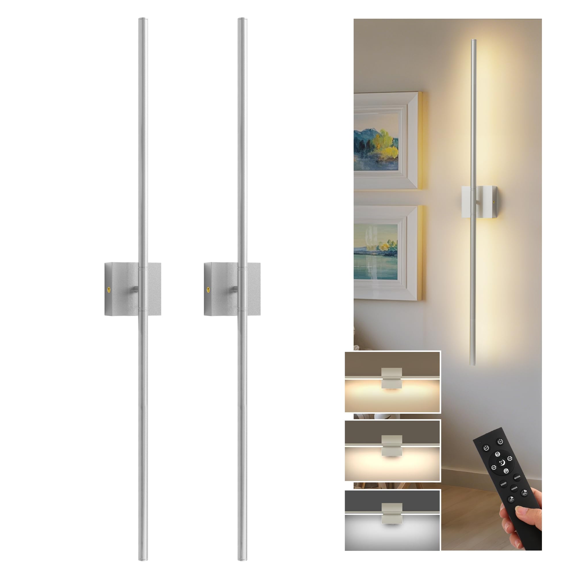 L LOHAS LED Battery Operated Wall Sconces Set of 2, Battery Wall Sconce 10000mAh, Nickel Rechargeable Sconces 3CCT, 31.6 Inch Wireless Wall Lights, Sconce Wall Decor for Bedroom, Living Room